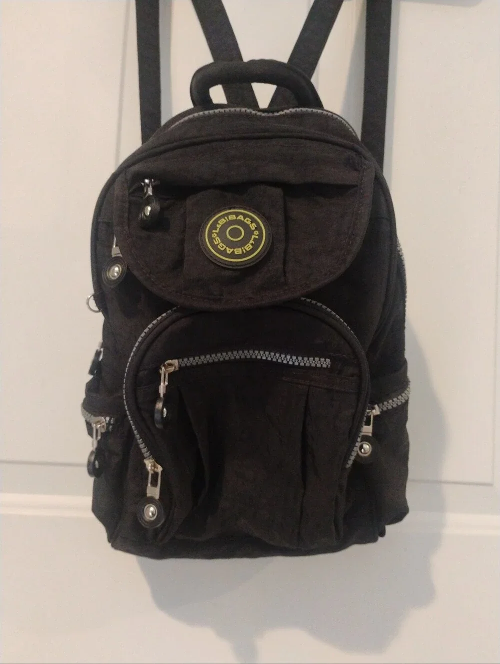 L&B Bags Black Nylon Multi Pocket Mini Backpack Utility Travel Daypack Handbag